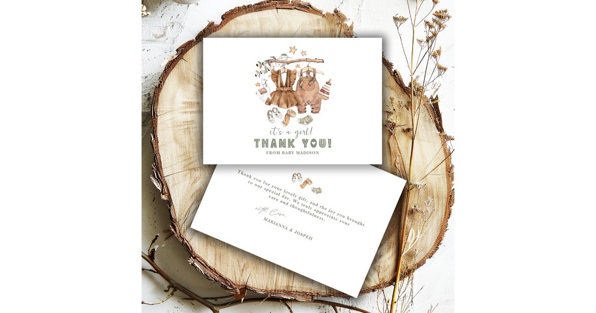 Gender Reveal Boho Clothesline Baby Shower Thank You Card | Zazzle