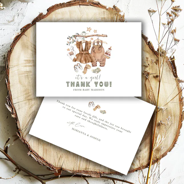 Gender Reveal Boho Clothesline Baby Shower Thank You Card | Zazzle