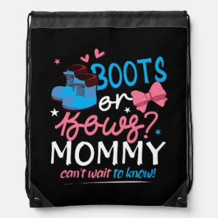 Gender Reveal Boots Bows Mommy Cant Wait To Know B Drawstring Bag