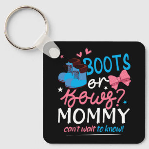 Gender Reveal Boots Bows Mommy Cant Wait To Know B Keychain