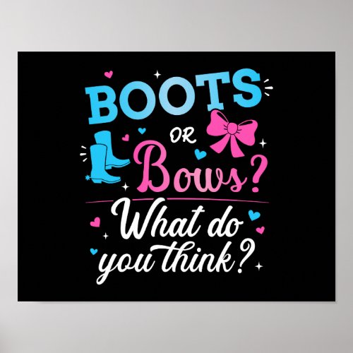 Gender reveal boots bows what you think baby party poster