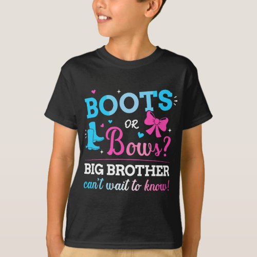 Gender reveal boots or bows brother matching baby  T_Shirt