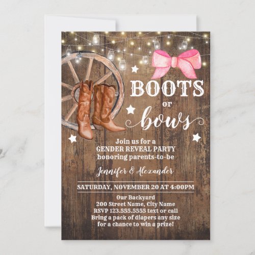 Gender Reveal Boots or Bows Invitation