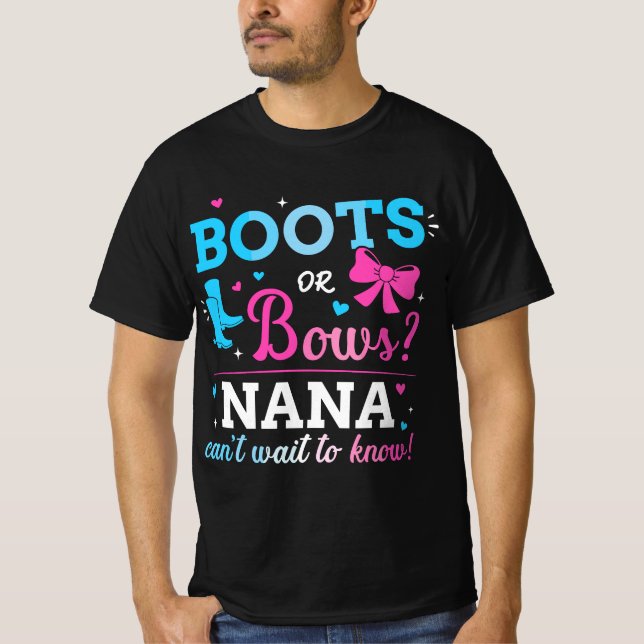 Gender reveal boots or bows nana matching baby par T-Shirt (Front)