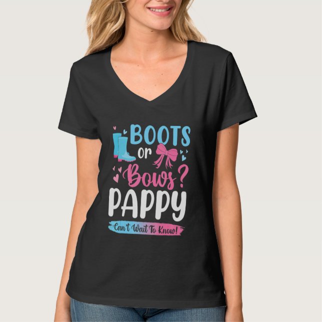Gender Reveal Boots Or Bows Pappy Matching Baby Pa T-Shirt (Front)