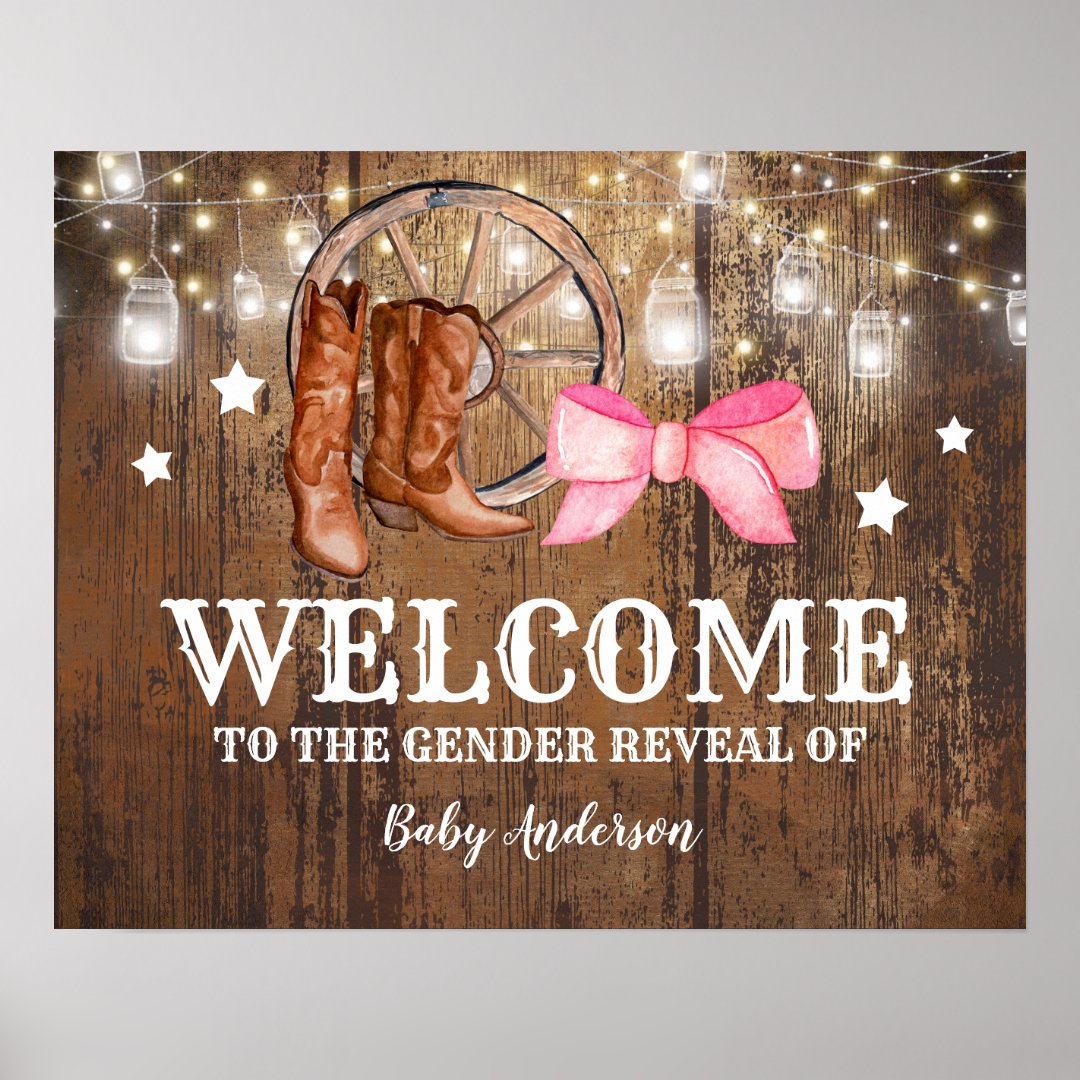 Gender Reveal Boots or Bows Poster Zazzle