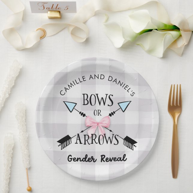 Gender Reveal Bows or Arrows Baby Shower Paper Plates (Wedding)