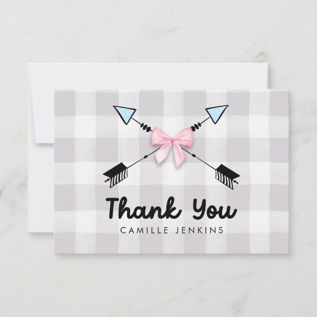 Gender Reveal Bows or Arrows Thank you card (Front)