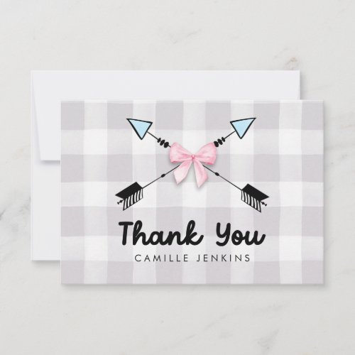 Gender Reveal Bows or Arrows Thank you card