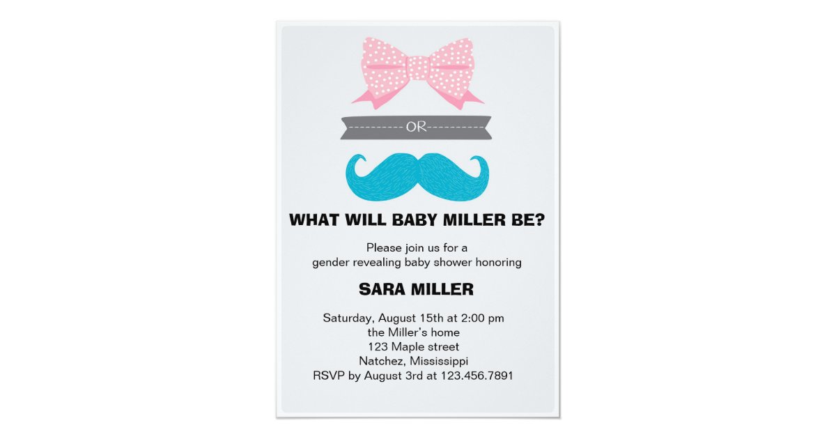 Gender Reveal Bows Or Staches Baby Shower Invitation Zazzle Com