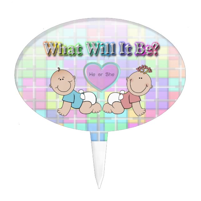 Gender Reveal Boy and Girl Baby Cake Topper (Front)