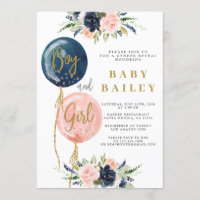 Gender reveal boy and girl baby shower invitation