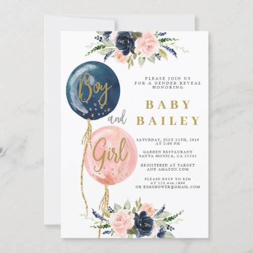 Gender reveal boy and girl baby shower invitation