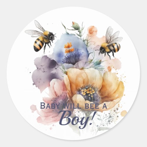 Gender Reveal Boy Baby Will Bee Classic Round Sticker