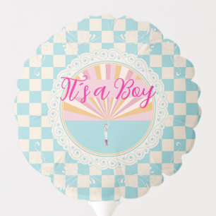 Gender Reveal, Boy Blue Gingham Plaid Balloon