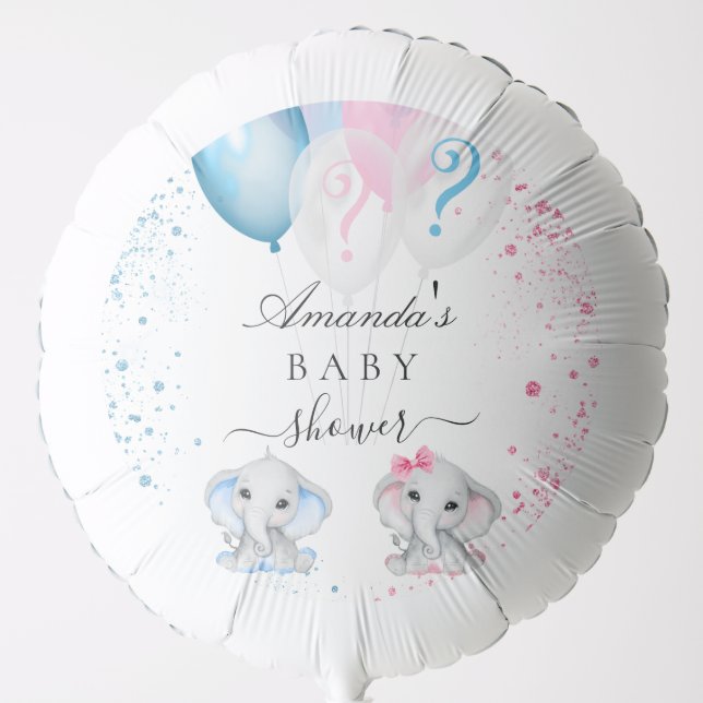 Gender reveal boy girl baby elephants blue pink balloon (Front)