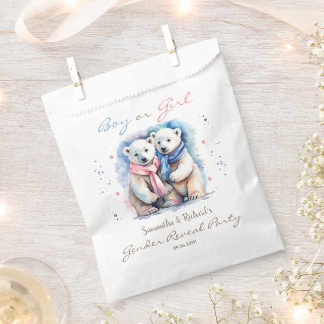 Gender Reveal Boy or Girl Baby Bear Winter  Favor Bag (Clipped)