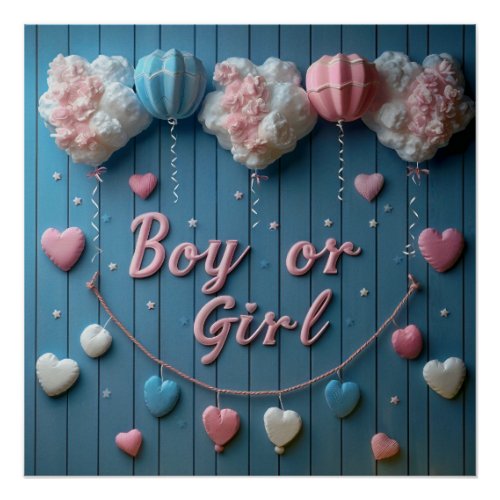 Gender Reveal Boy or Girl Pink and Blue Poster