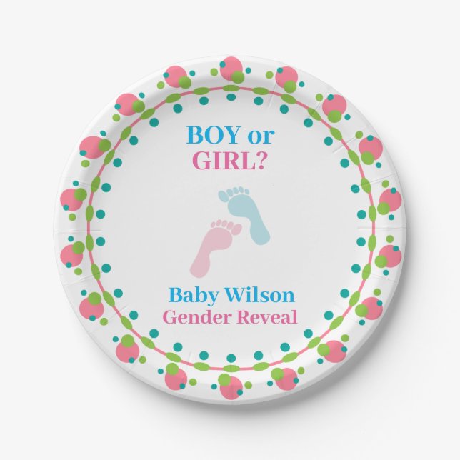 Gender Reveal Boy or Girl Pink Blue Paper Plates (Front)