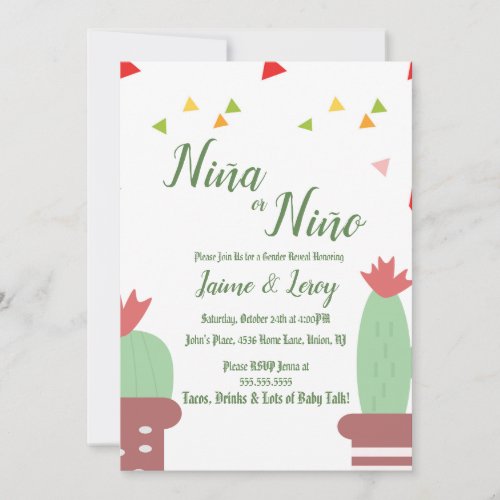 Gender Reveal Cactus Nia Nio Fiesta Invitation