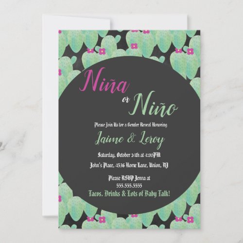 Gender Reveal Cactus Watercolor Nia Nio Fiesta Invitation