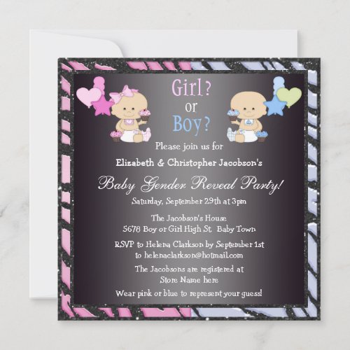 Gender Reveal Cartoon Babies  Cupcakes Invitation