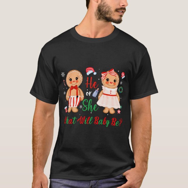 Gender Reveal Christmas Ideas Gingerbread Cookie H T-Shirt (Front)