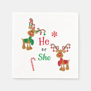 Gender Reveal Christmas Reindeer Holiday green Red Napkins