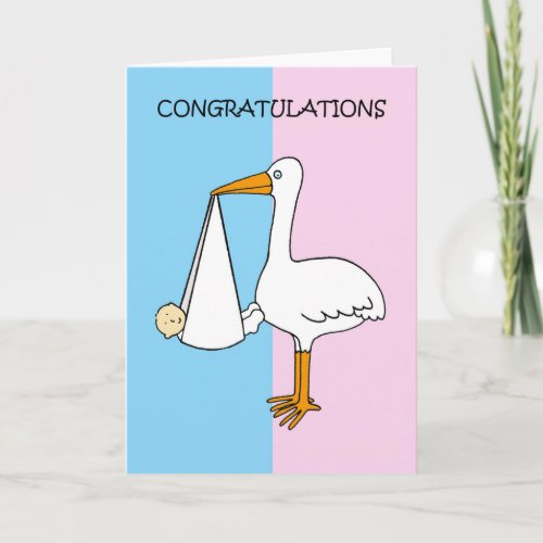 Gender Reveal Congratulations Cartoon Stork Card