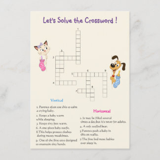 Gender Reveal Crossword Party Game Note Card