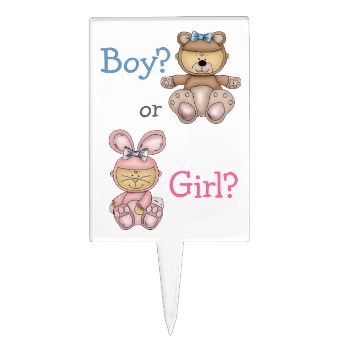 Gender Reveal Cute Bear or Rabbit Rectangular Cake Pick