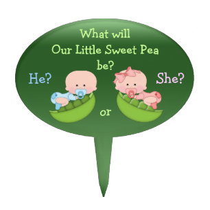 Gender Reveal Cute Cartoon Babies in Pea Pods Cake Topper