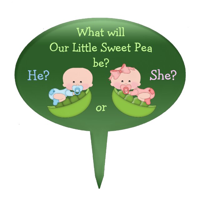 Gender Reveal Cute Cartoon Babies in Pea Pods Cake Topper (Front)