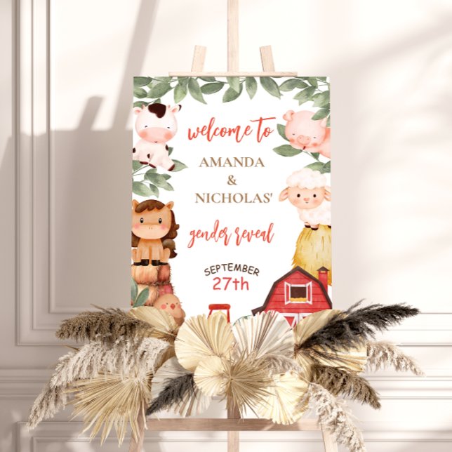 Gender Reveal Cute Farm Barnyard Animals Welcome  Foam Board (Creator Uploaded)