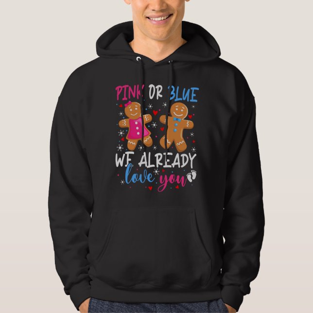 Gender Reveal Cute Gingerbread Funny Pink Or Blue  Hoodie (Front)