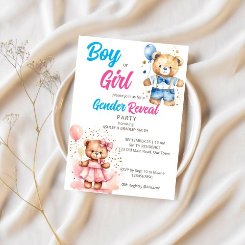Gender reveal cute teddy bear boy or girl template