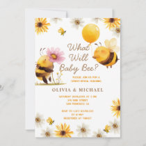 Gender Reveal Cute Yellow Bee Daisy  Invitation