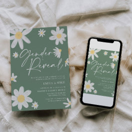 Gender Reveal Daisy Sage Green Invitation