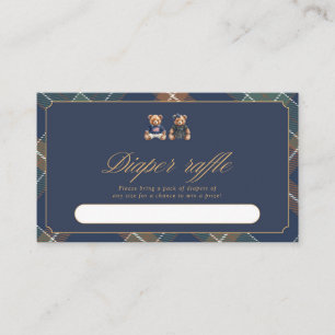 Gender Reveal Diaper Raffle Card Navy Plaid  3.5x2