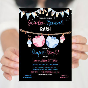 Gender Reveal Diaper Stash Clothesline He or She Invitation