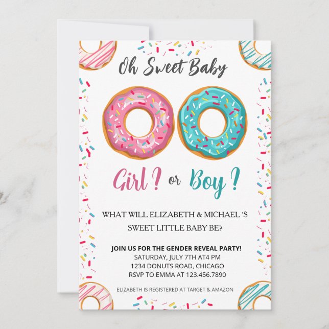 Gender Reveal Donut Theme Baby Shower Party Invitation (Front)