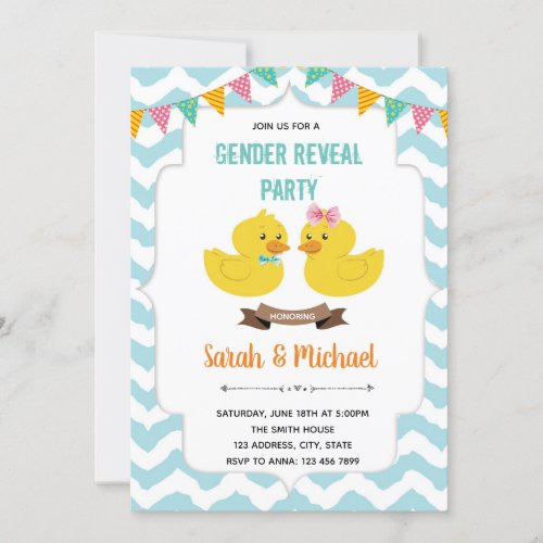 Gender reveal duck party invitation