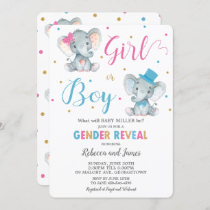 Gender Reveal Elephant Baby Boy or Baby Girl Invitation