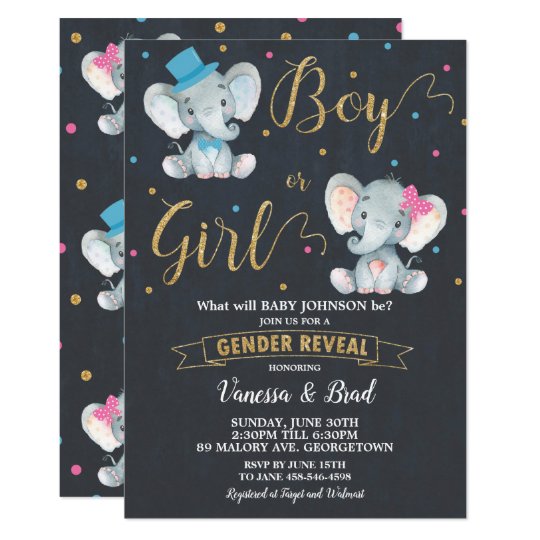 Gender Reveal Elephant Baby Gender Reveal Party Invitation