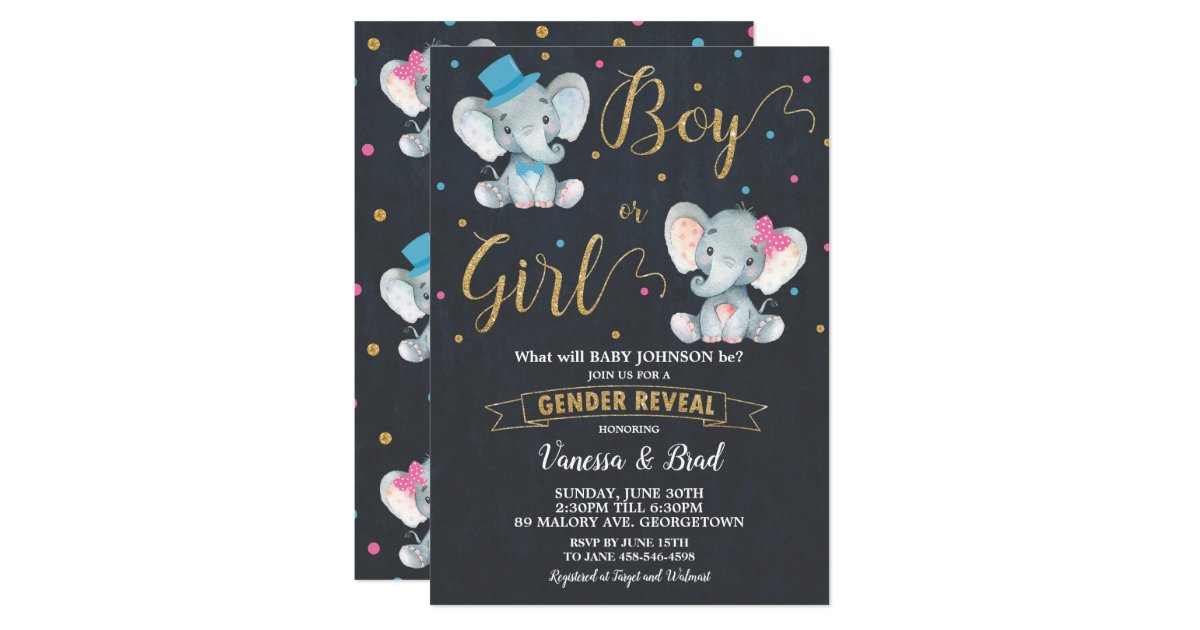 Download Gender Reveal Elephant Baby Gender Reveal Party Invitation ...
