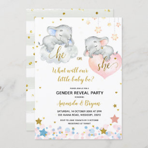 Gender Reveal Elephant Baby Shower Invitation