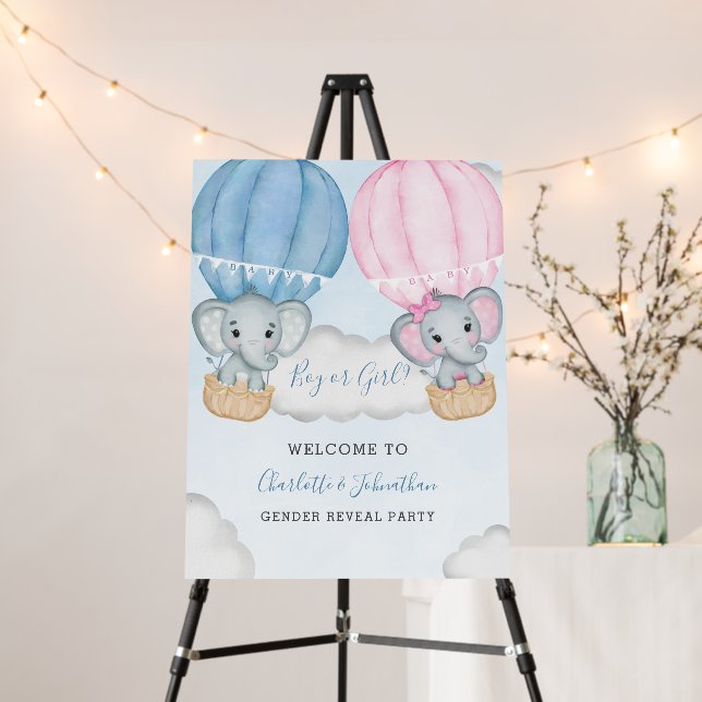 Gender Reveal Elephant Balloon Baby Shower Foam Board (In Situ (Stand))
