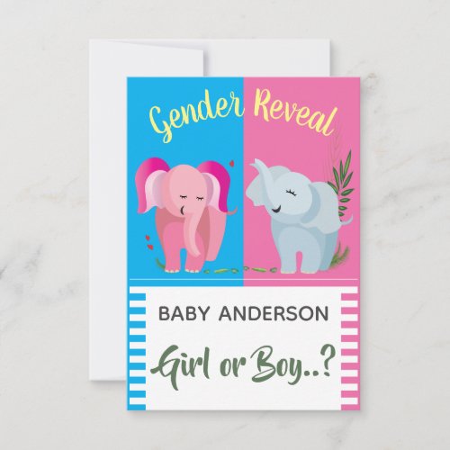 Gender Reveal Elephant Girl Boy Baby Shower Invitation