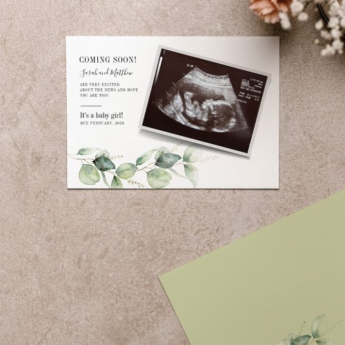 Gender Reveal Eucalyptus Botanical Baby Scan Announcement