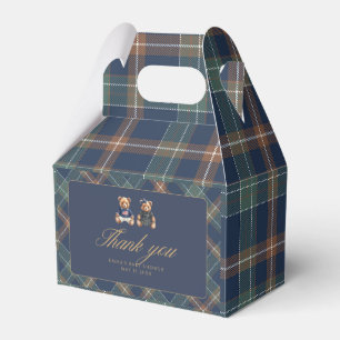 Gender Reveal Favor Boxes Navy Plaid Teddy Bear